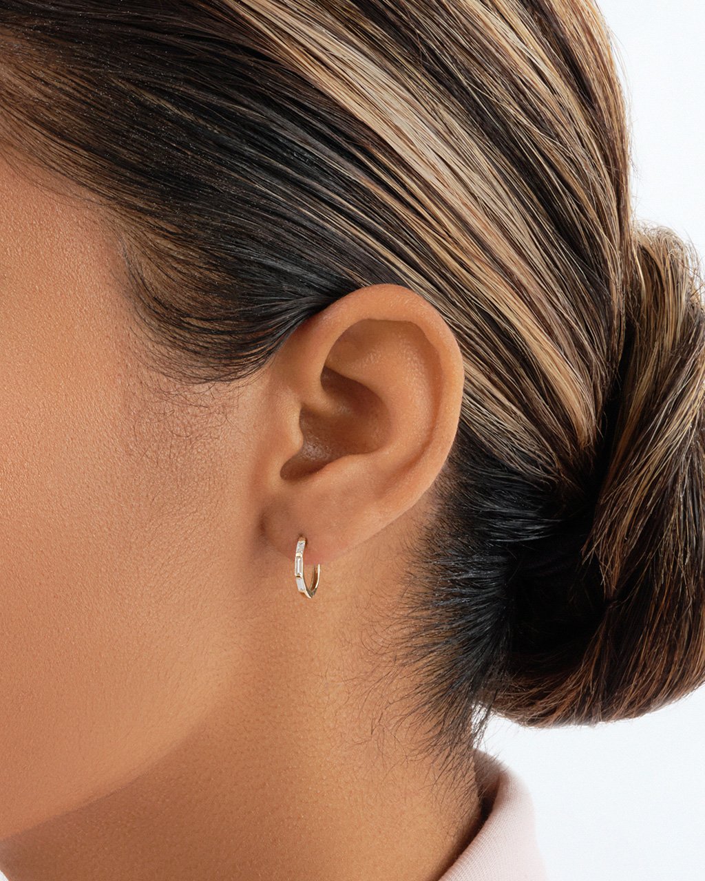 14K Gold Diamond Baguette Micro Hoops Fine Earring SF Fine 