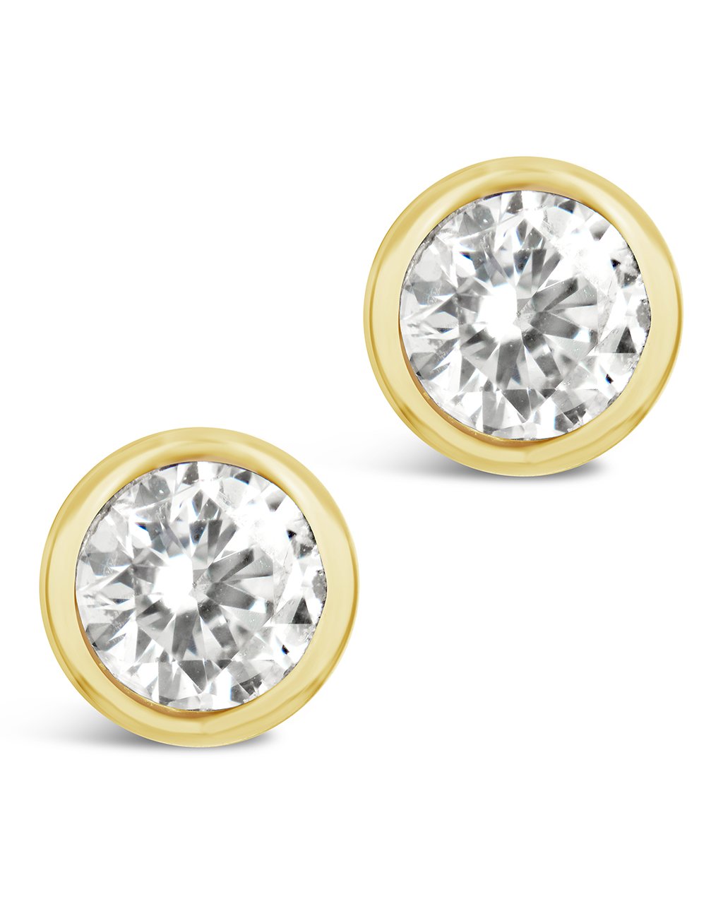14K Gold Bezel Diamond Studs Fine Earring SF Fine 14K Yellow Gold 