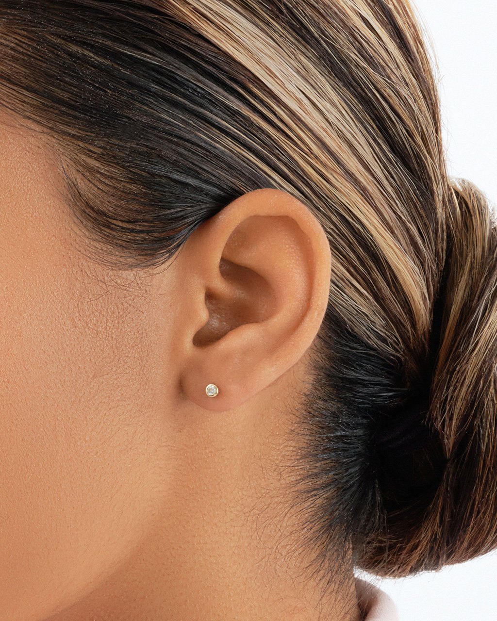 14K Gold Bezel Diamond Studs Fine Earring SF Fine 