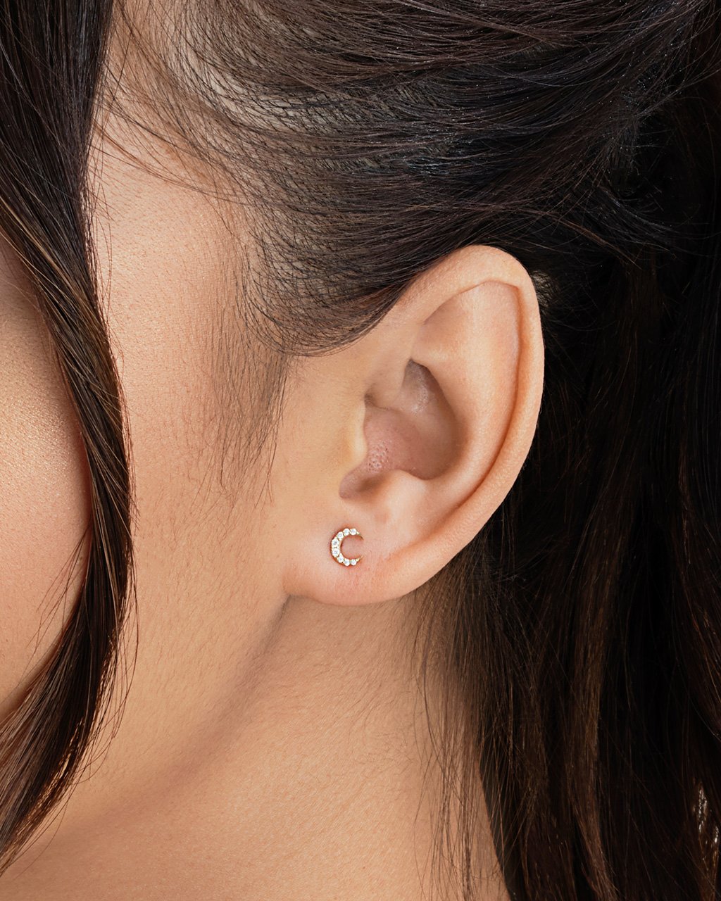 14K Gold Diamond Crescent Studs Fine Earring SF Fine 