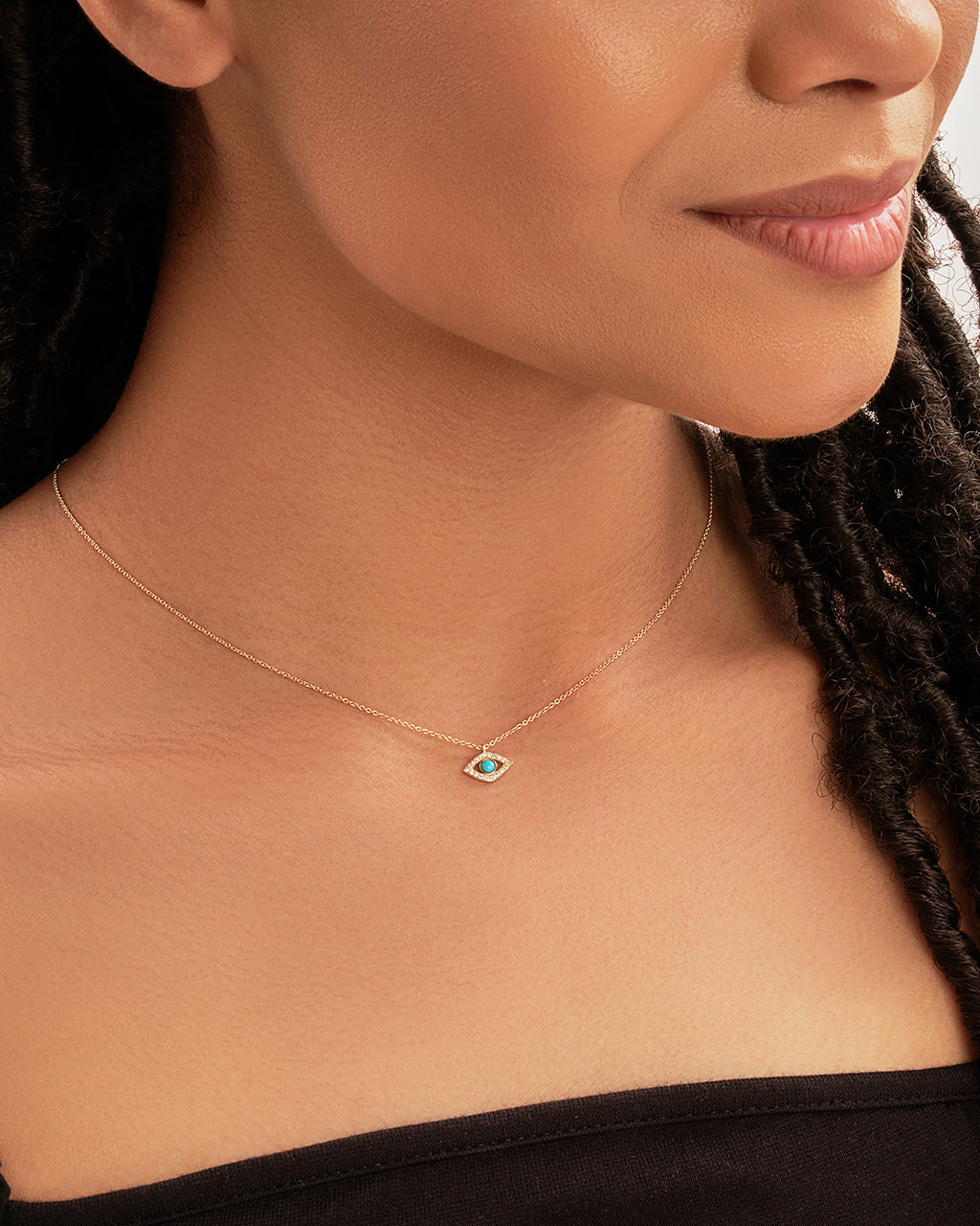14K Gold Diamond & Turquoise Evil Eye Pendant Necklace Fine Necklace SF Fine 
