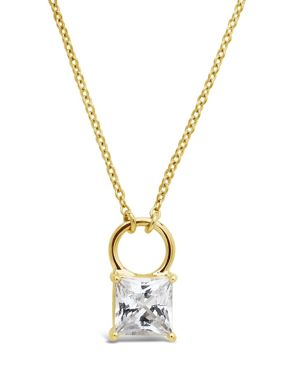 14K Gold 5mm White Sapphire Princess Pendant Necklace Fine Necklace SF Fine 14K Yellow Gold 