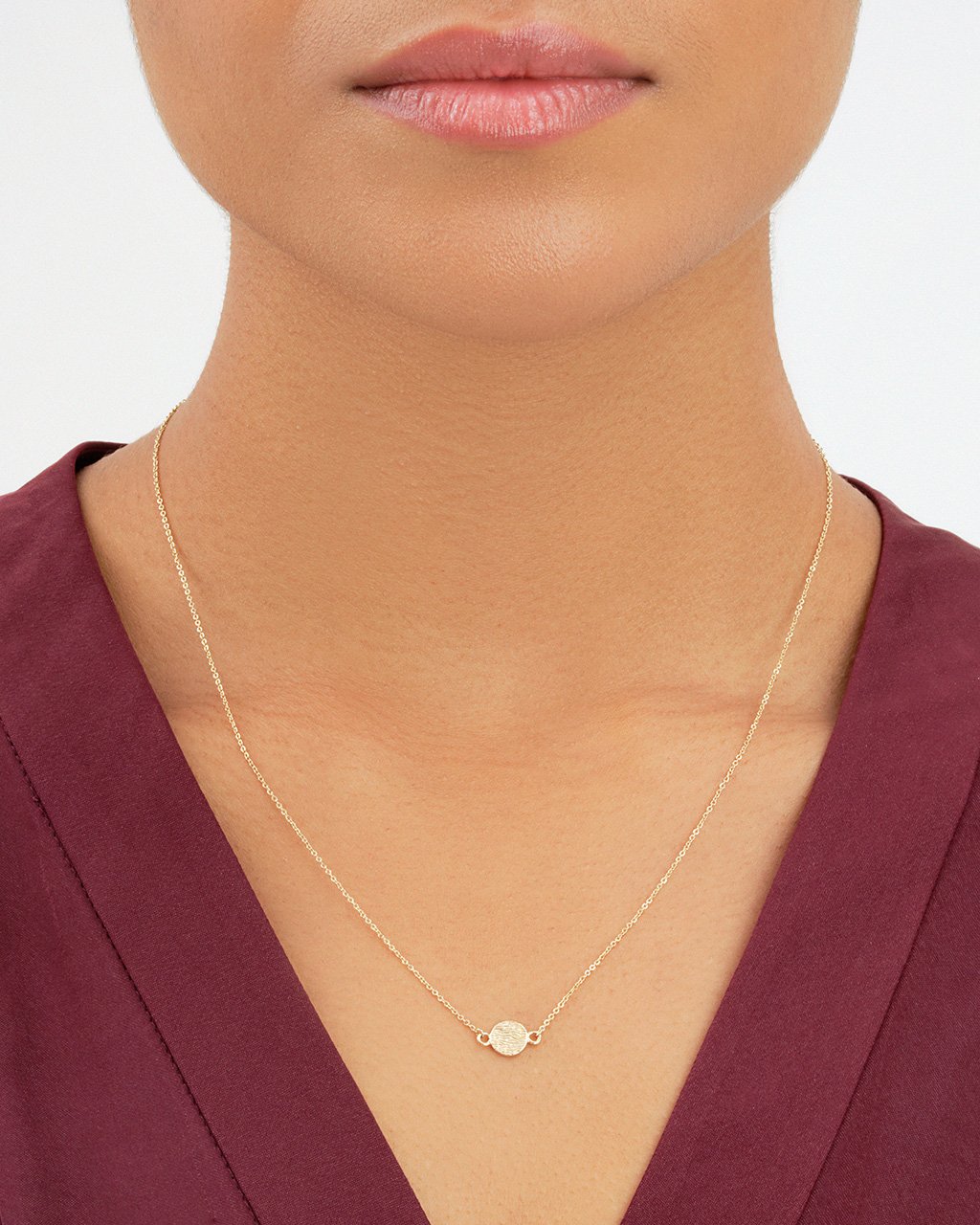 14K Gold Textured Circle Pendant Necklace Fine Necklace SF Fine 