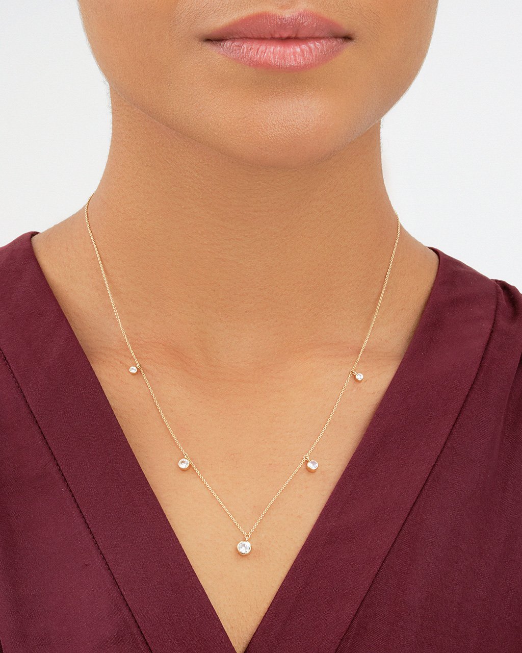 14K Gold Bezel White Sapphire Charm Necklace Fine Necklace SF Fine 