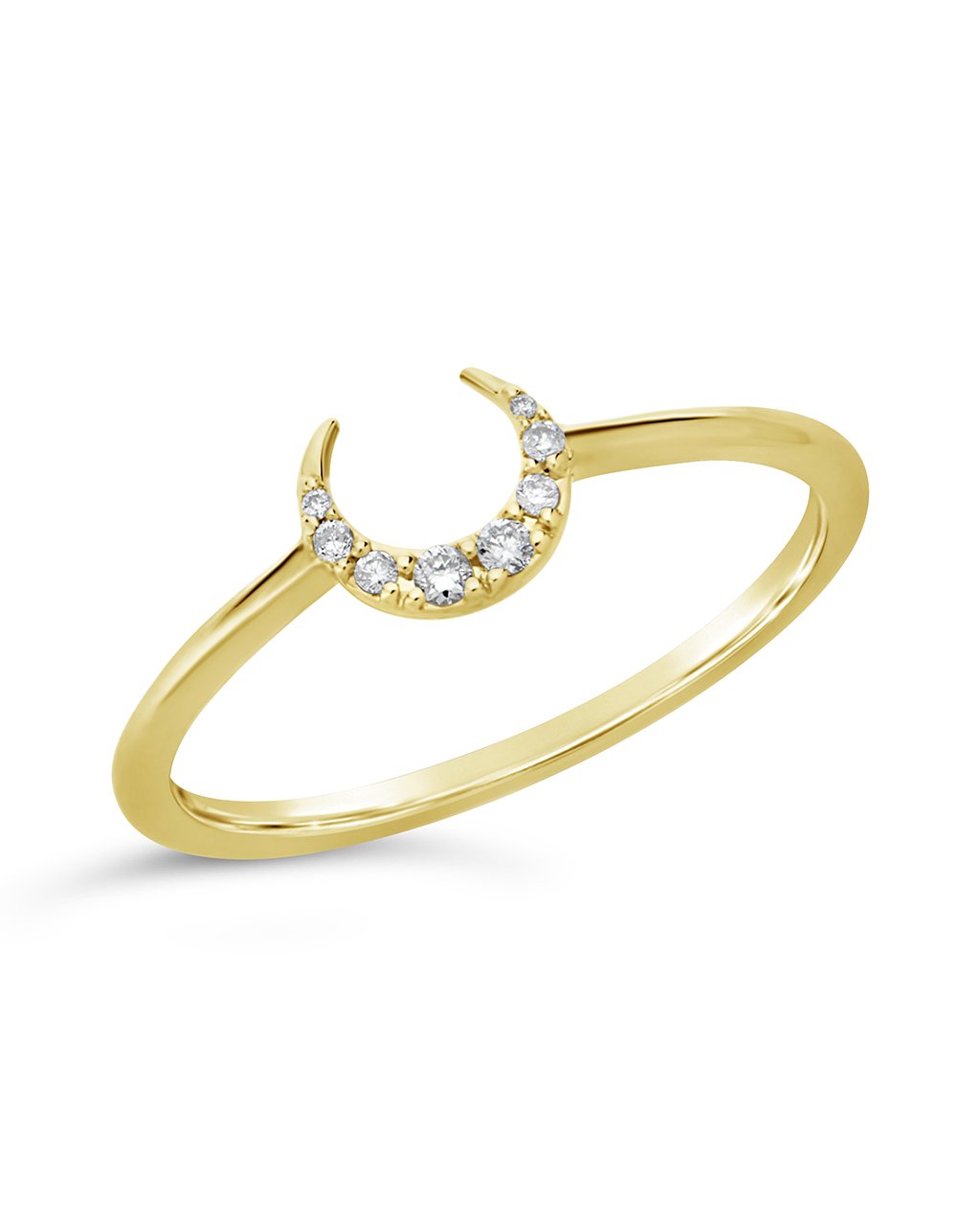 14K Gold Diamond Crescent Moon Ring Fine Ring SF Fine 14K Yellow Gold 7 
