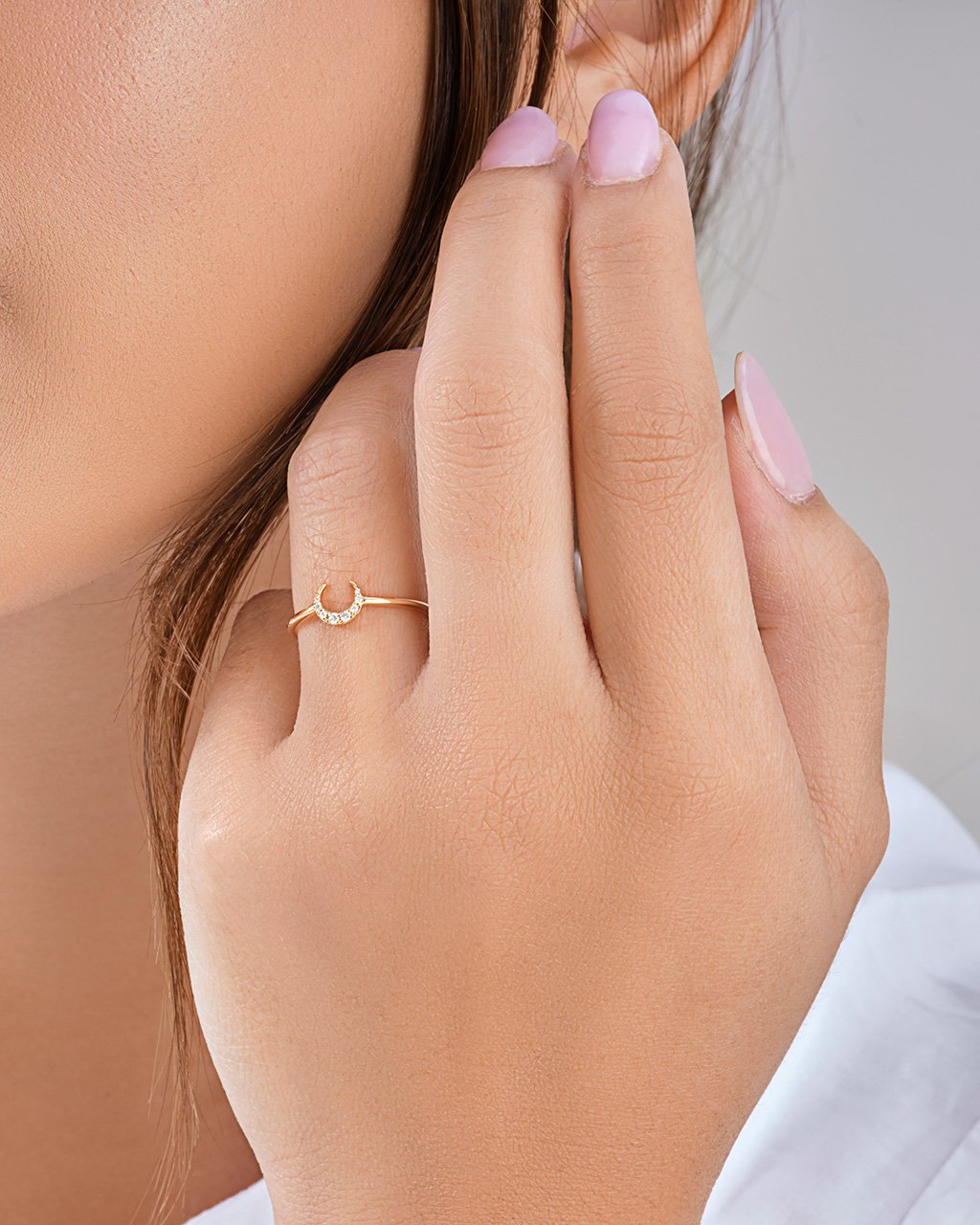 14K Gold Diamond Crescent Moon Ring Fine Ring SF Fine 