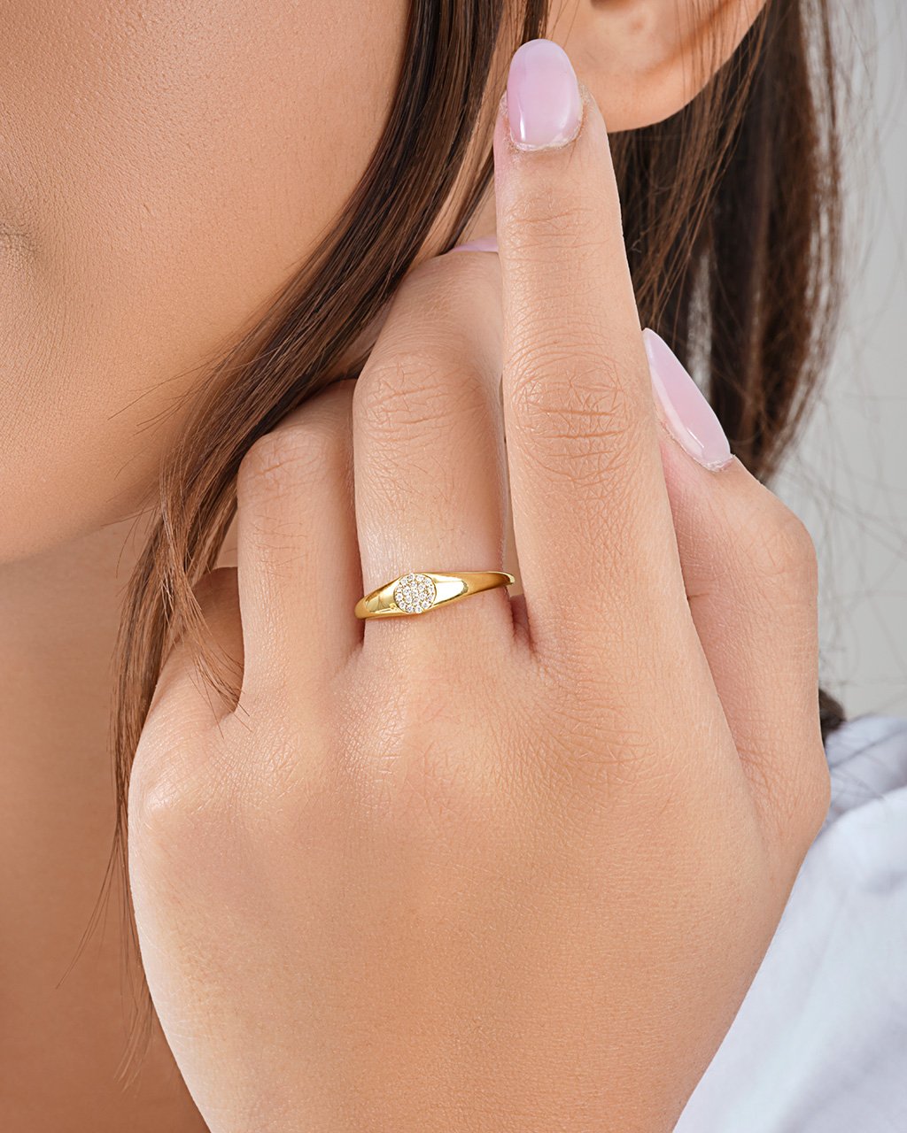 14K Gold Diamond Circle Signet Ring Fine Ring SF Fine 