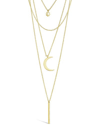 Crescent & Bar Multi Layer Necklace - Sterling Forever