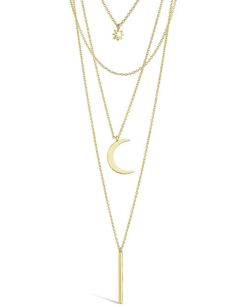 Crescent & Bar Multi Layer Necklace - Sterling Forever
