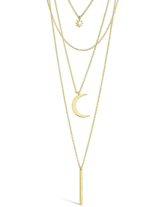 Crescent & Bar Multi Layer Necklace - Sterling Forever