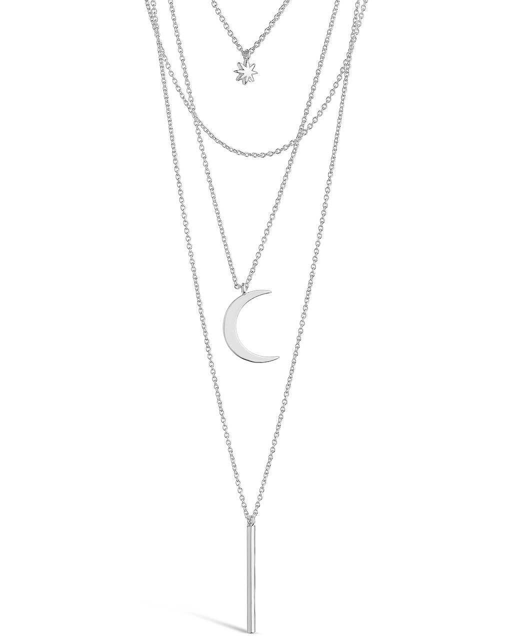 Crescent & Bar Multi Layer Necklace - Sterling Forever