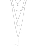 Crescent & Bar Multi Layer Necklace - Sterling Forever