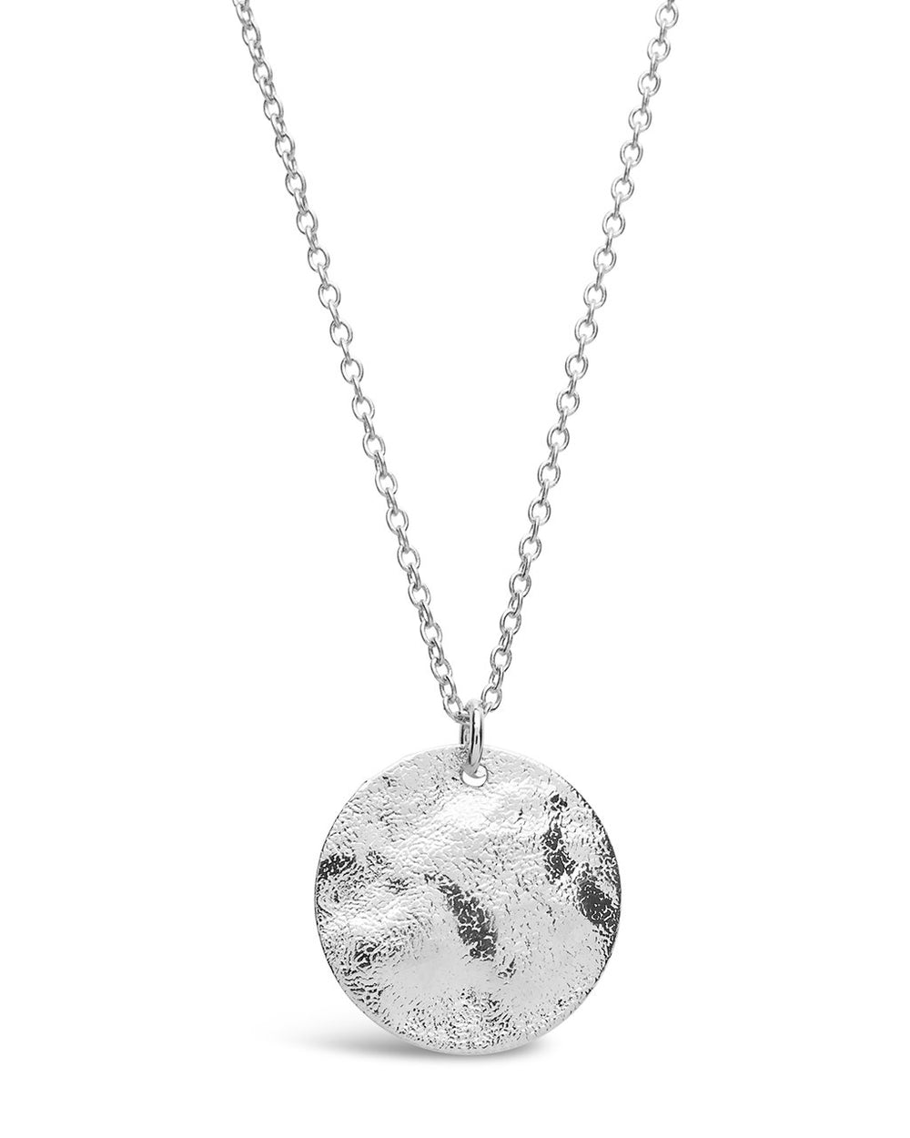 Sterling Silver Textured Wave Disk Necklace - Sterling Forever