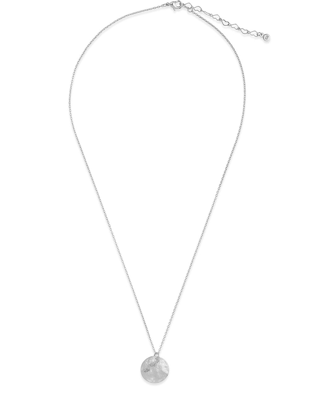 Sterling Silver Textured Wave Disk Necklace - Sterling Forever