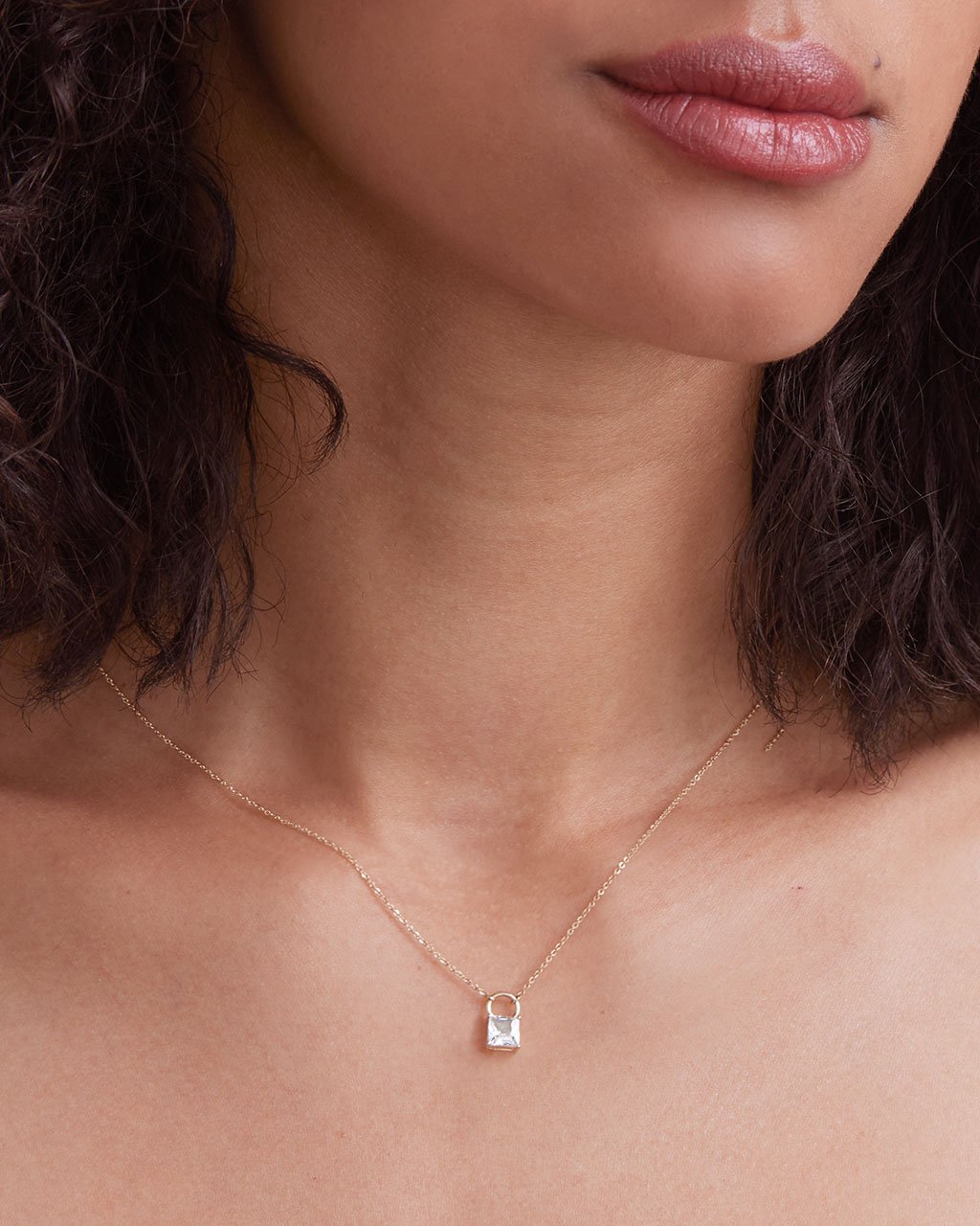 14K Gold 5mm White Sapphire Princess Pendant Necklace Fine Necklace SF Fine 