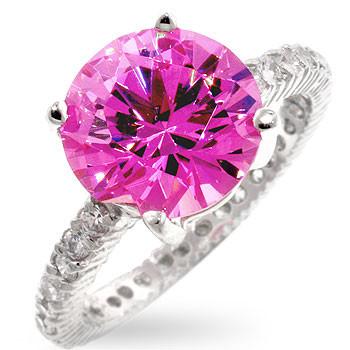 Sterling Silver Round Brilliant Cut Pink Sapphire CZ Ring - Sterling Forever
