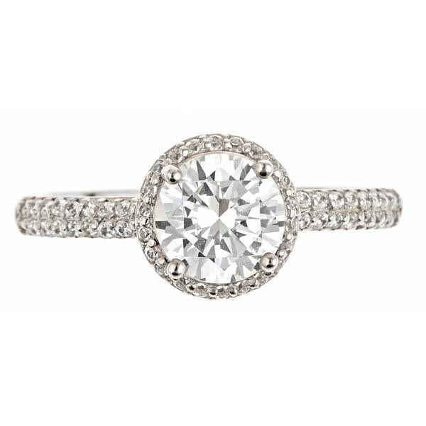 Sterling Silver Round Brilliant CZ Ring with Bead Set Border - Sterling Forever